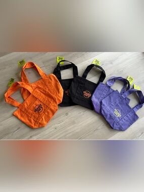 Trader Joe's Orange, Black & Purple Canvas Tote Bags